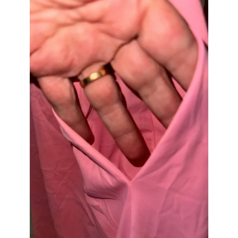 Pink Short-Sleeve Drawstring Waist Dress With Pockets & White Trim - Picture 6 of 10